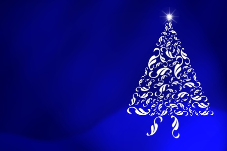A white glitter tree on a blue background, Christmas Timeの写真素材