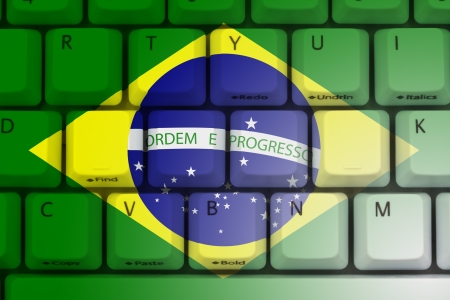 Computer keyboard the Brazil flag on it, Internet in Brazilの写真素材