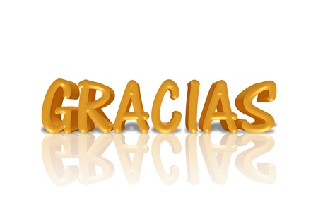 Golden 3D Gracias isolated on white with copy-spaceの写真素材