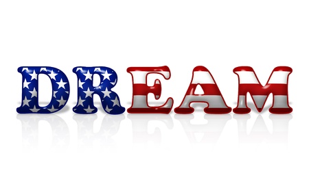 Word Dream in 3D flag colors of USA isolated on white with copy-space, American Dreamの写真素材