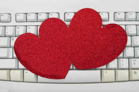 Computer keyboard keys with blank hearts with copy space, Online Datingの写真素材