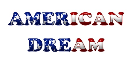 Word American Dream in 3D flag colors of USA isolated on white with copy-space, American Dreamの写真素材