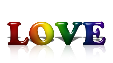 Word Love in 3D LGBT flag colors isolated on white with copy-space, LGBT Loveの写真素材