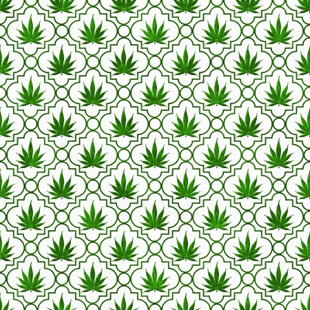 Green Marijuana Leaf Pattern Repeat Background that is seamless and repeatsの写真素材