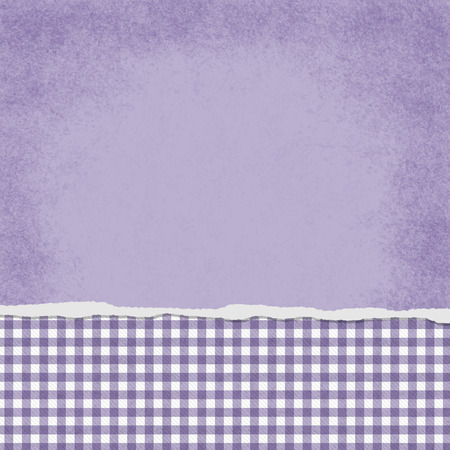 Square Purple and White Gingham Torn Grunge Textured Background with copy space at top