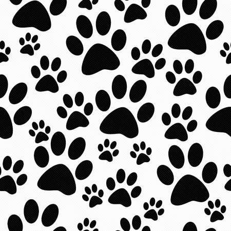 Black and White Dog Paw Prints Tile Pattern Repeat Background that is seamless and repeatsの写真素材