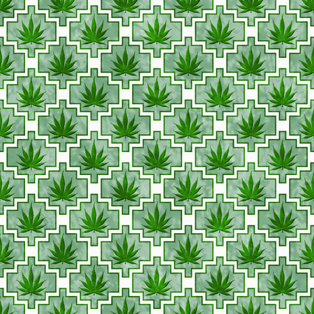 Green and White Marijuana Tile Pattern Repeat Background that is seamless and repeatsの写真素材