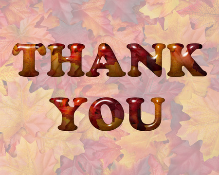 Words Thank You in 3D letters made of Orange and Red Fall Leaves