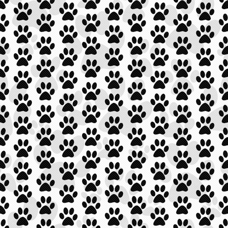 Black and White Dog Paw Prints Tile Pattern Repeat Background that is seamless and repeatsの写真素材