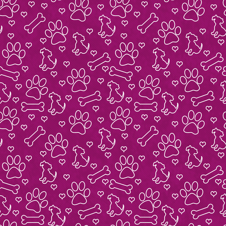 Pink and White Dog Paw Prints, Puppy, Bone and Hearts Tile Pattern Repeat Backgroundの写真素材
