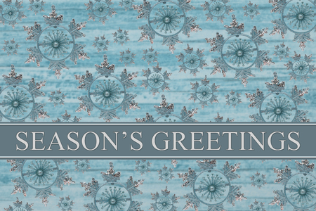 Season's Greetings Message, Blue Snowflake Background and text Season's Greetings