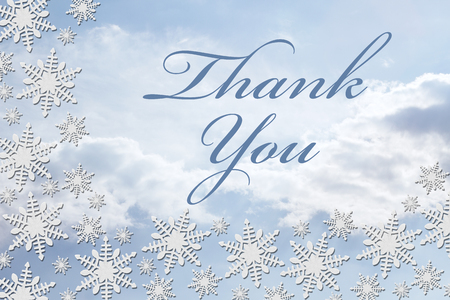 Thank You Message, White Snowflake Background with text Thank Youの写真素材