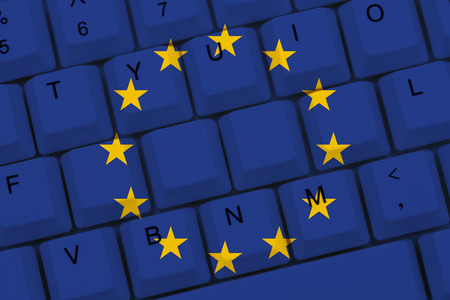 Internet access in European Union, The European Union flag on a computer keyboardの写真素材