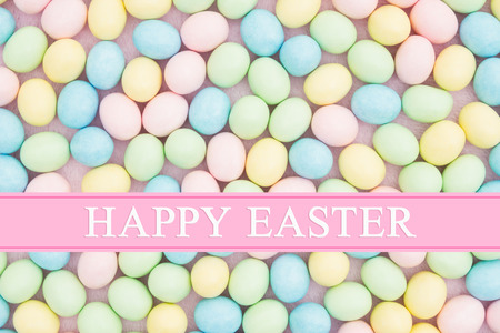 Old fashion Easter greeting, Retro Easter eggs candy with text Happy Easter