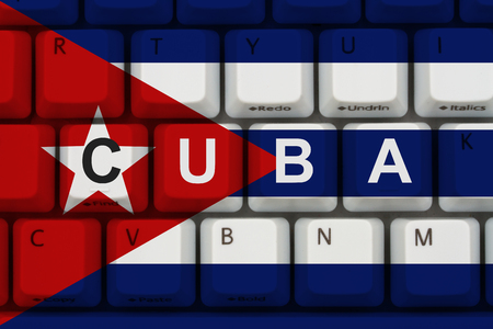 Internet access in Cuba, The Cuban flag on a computer keyboardの写真素材