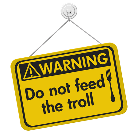 Feeding The Troll Warning Sign A Yellow Warning Hanging Sign With Text Do Not Feed The Troll And Fork Icon Isolated Over Whiteの素材 Fy ストックフォトのamanaimages Plus