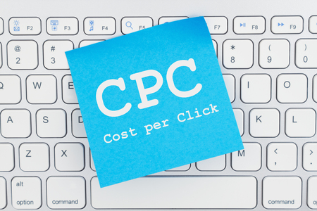 CPC Cost per Click message on a computer keyboard on a sticky noteの写真素材