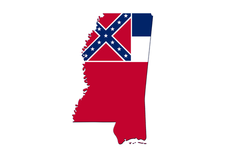 Map of Mississippi in the Mississippi flag colors isolated over whiteの写真素材