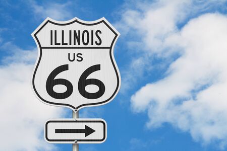 Illinois US route 66 road trip USA highway road sign sign with skyの写真素材