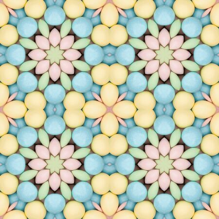 Yellow and blue flower mosaic detailed seamless and repeat textured pattern background