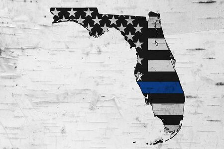 American thin blue line flag on map of Florida for your support of police officers