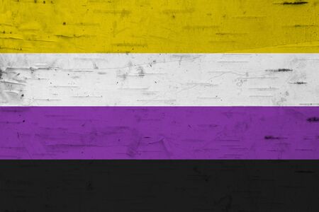 A rustic old non-binary flag on weathered wood for a backgroundの写真素材