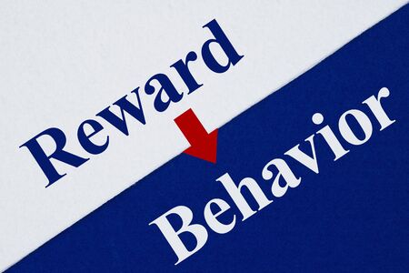 Reward Behavior system type message with arrow on blue and white felt material