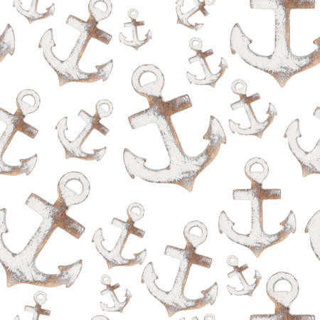 Weathered whitewash wood boat anchor background that is repeat and seamless over whiteの写真素材