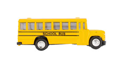 Yellow and black school bus is vintage retro isolated on white