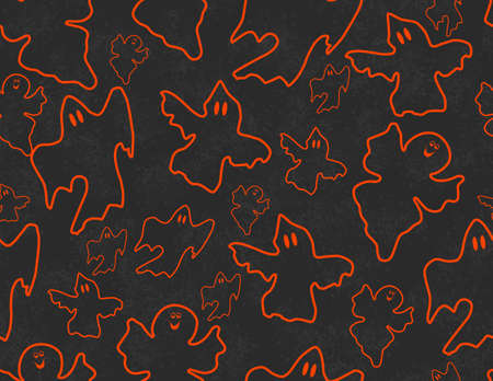 Illustration black and orange ghost background that is repeat for Halloween or scary messageの写真素材