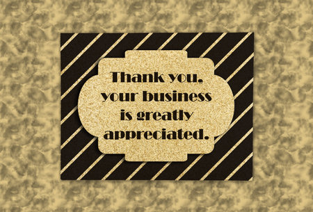 Thank you your business is appreciated gold glitter greeting card with black stripes