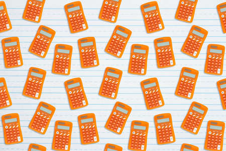 Orange calculator background on ruled paper for your school or finance designの写真素材