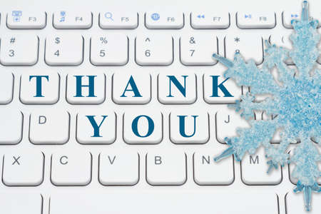 Thank you for shopping online with a white keyboard and blue snowflake