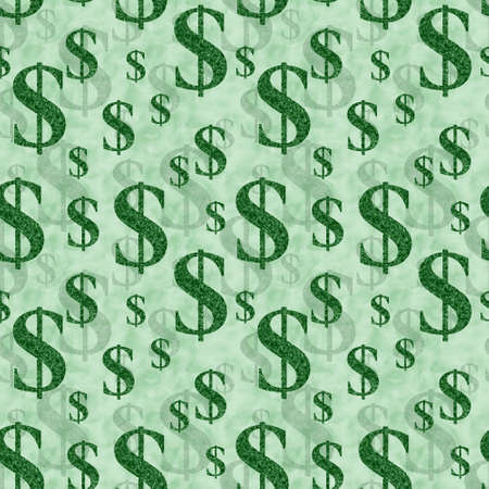Green Dollar Sign on seamless background that repeats for your money or dollar messageの写真素材