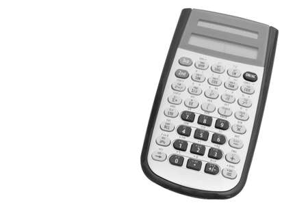 Black and gray scientific calculator isolated on white
