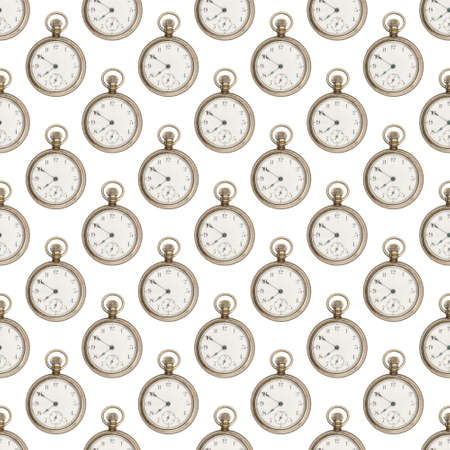Silver and white Pocket watch on seamless background that repeats for your time or watch message