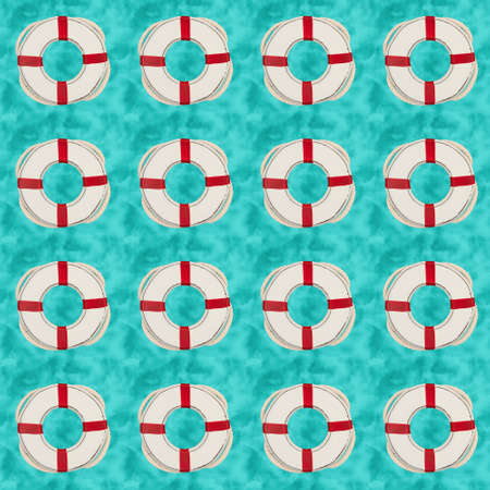 White and red life preserver on seamless background that repeats for your safety or save messageの写真素材