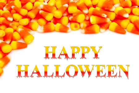 Happy Halloween greeting with orange and yellow candy corn