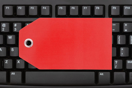 Keyboard with red gift tag for your online purchase message