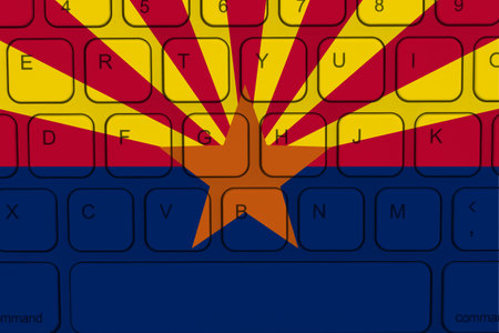 Arizona state flag over a computer keyboard for ordering online