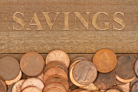 Savings message with a lot of USA pennies money for your financial or money messageの写真素材