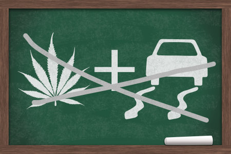 Dont do cannabis and drive message with symbol on a chalkboardの写真素材