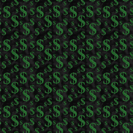 Green and black Dollar Sign on seamless background that repeats for your money or dollar messageの写真素材