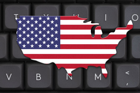 USA flag map on a keyboard for US related Internet messagesの写真素材
