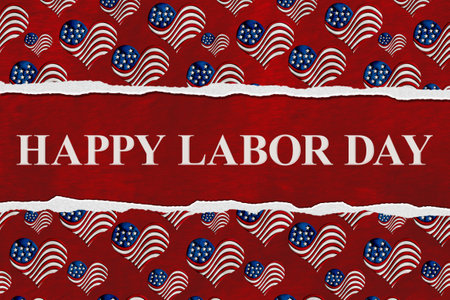 Happy Labor Day sign with USA stars and stripes flag hearts with rip