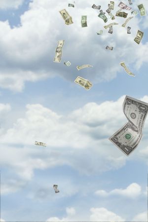 Dollars falling from the skyの写真素材