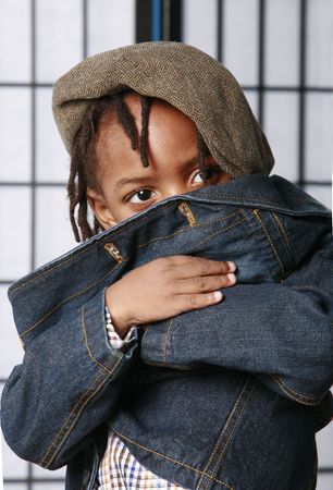 Shy boyの写真素材