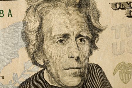 Portrait of president Jackson on US twenty dollar billの写真素材