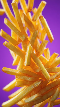 French fries, fried French fries, fried potatoes, fast food, food, advertising, banner, copy space. High qualityの素材
