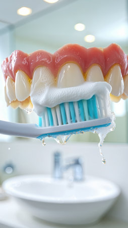 Brushing teeth with a toothbrush and toothpaste, personal hygiene. High qualityの素材